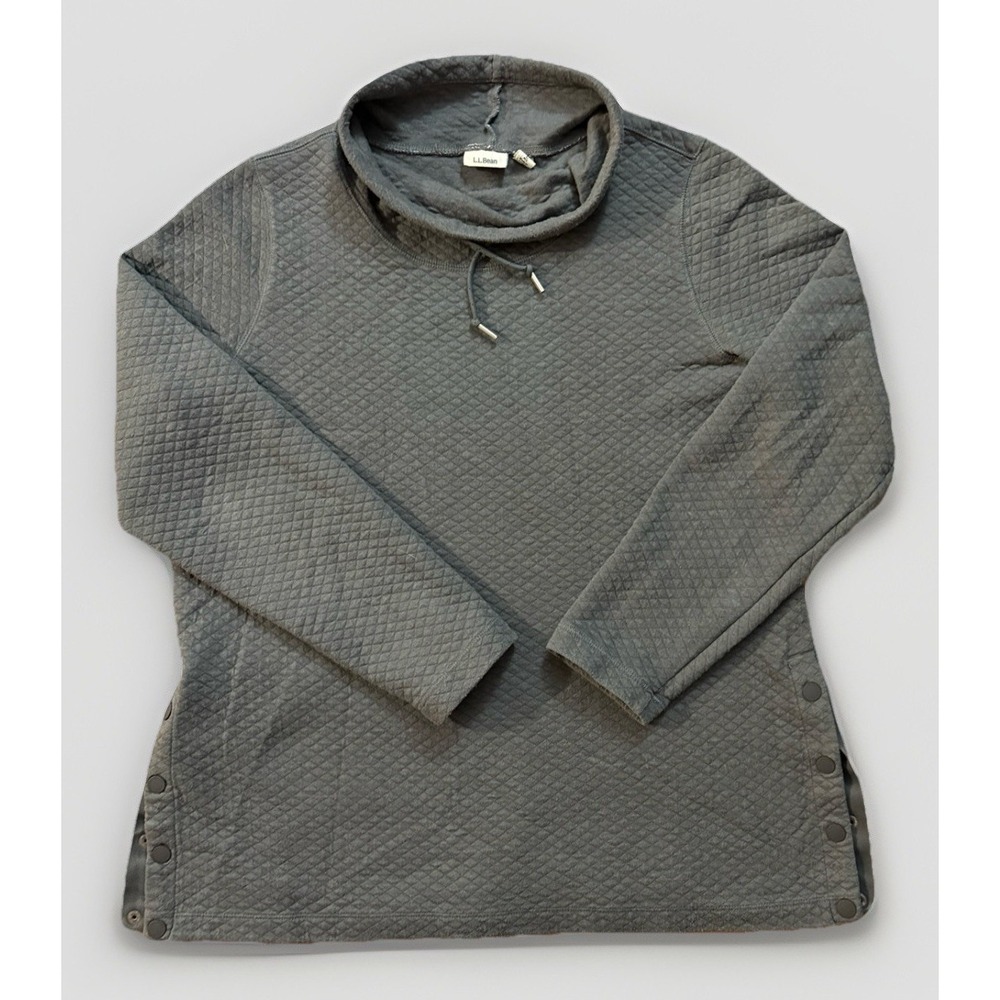L.L. Bean Sweatshirt Womens Size LG Gray Pullover Quilted Funnel Neck SoftLight